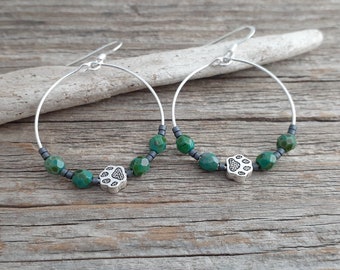 Turquoise Picasso Finish Paw Print Hoop Earrings / Paw Print Jewelry / Dog Lover Jewelry / Dog Paw Earrings /Gift for Dog Lover/Dog Mom Gift