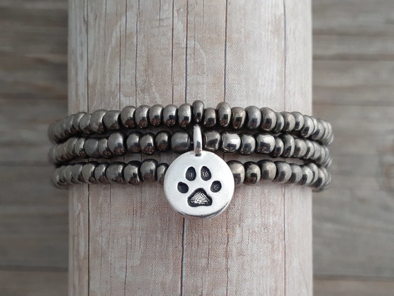 Beaded Paw Print Wrap Bracelet / Paw Print Jewelry / Pet Parent Gift / Dog Lover Gift / Pet Memorial Jewelry / Dog Mom Gift / Dog Loss Gift