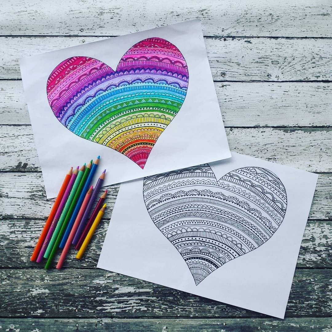 Tribal Heart Mandala Adult Coloring Page Instant Download