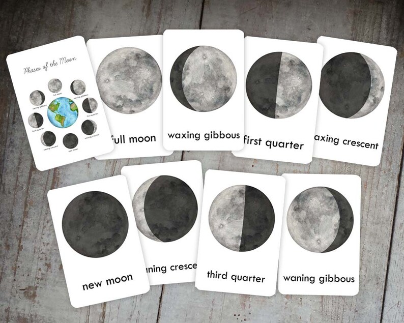 Moon Phases Printable Flash Cards Digital Download Nursery Etsy Moon Phases Printable Flash Cards Digital Download Nursery Etsy