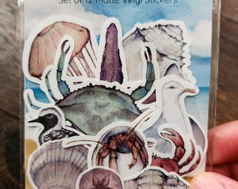 At the Beach Sticker Pack, Set mit 12 Matten Vinyl-Aufklebern