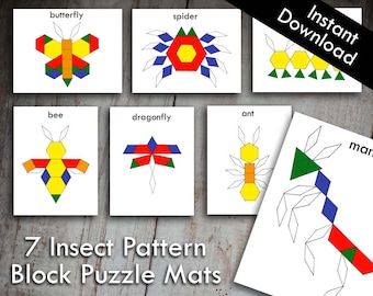 7 Insect Bug Pattern Block Tangram Puzzles Printable Digital Download