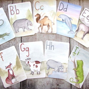 Tarjetas didácticas imprimibles con el alfabeto de animales del alfabeto, arte infantil con descarga digital, regalo educativo para niños, arte mural con letras, arte para el aula