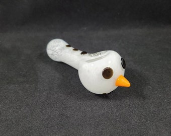 Snowman Pipe / Frit Pipe / Smoking Bowl / White Glass /Christmas / Holiday