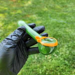 Turtle Inspired Glass Pipe | Green Frit Hand Pipe w/ Color Band Accent | Frit Spoon Pipe | Unique Tobacco Pipe | Gift