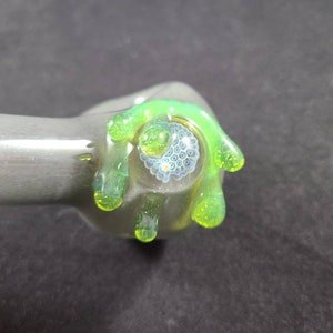 Alien Honeycomb Glass Pipe | Grey Hand Pipe w/ Honeycomb Marble & Green Slime Drip | Frit Spoon Pipe | Tobacco Pipe
