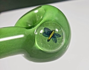 Dragonfly pipe / green glass/ frit pipe / insect glass / smoking bowl