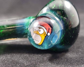 Homer Santa Pipe /Experimental green pipe / homer santa / glass frit pipe / smoking bowl / christmas