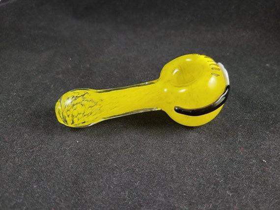 Glass Minion Pipe / Glass Smoking Bowl / Yellow Frit Pipe -  Sweden
