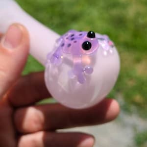 Pink Frit Glass Pipe with Slime Frog | 4" Hand Blown Pipe | Purple Frog Accent or Choose Any Color | Cute Nature-Inspired Bowl