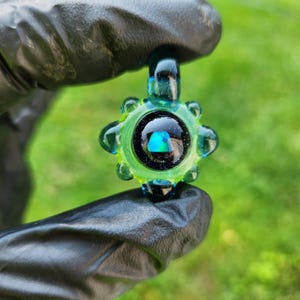 Space Galaxy Opal Necklace /Glass Pendant / Green Blue Glass / Sparkle Glass / Universe / Stars / Jewelry / Art