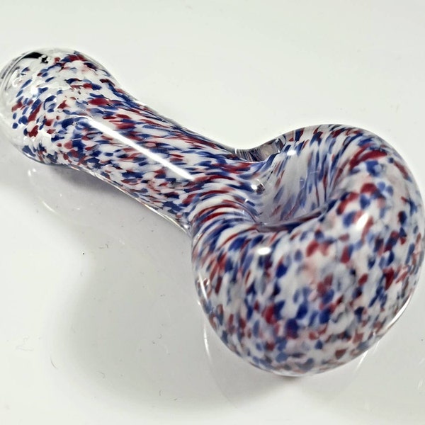 Football Glass Pipe / Buffalo / NY / Frit Glass Pipe / Smoking Bowl / White / Red / Blue