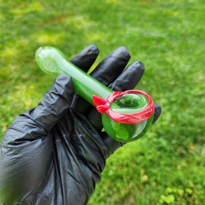 Turtle Inspired Glass Pipe | Green Frit Hand Pipe w/ Color Band Accent | Frit Spoon Pipe | Unique Tobacco Pipe | Gift | Ninja Pipe