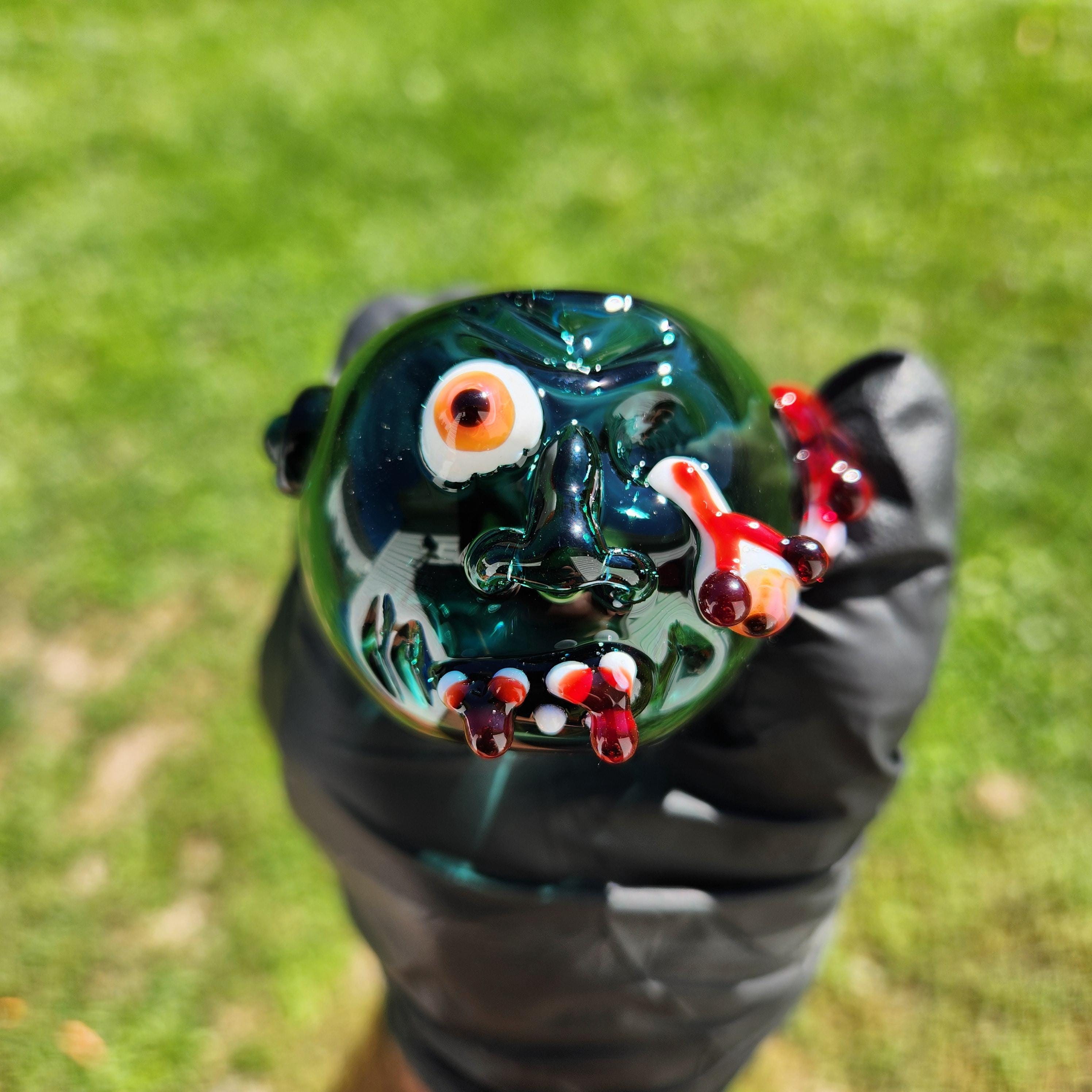 Zombie Face Glass Pipe | Sculpted Smoking Pipe | Bloody Eye 
