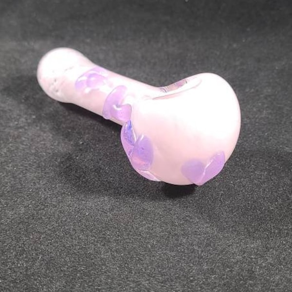 Pink Heart Pipe / Pink Frit Glass / Glass Smoking Bowl / Valentine / Love / Purple