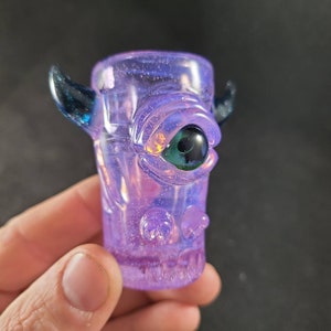 Purple Slime Monster Shot Glass / Blue Stardust Horns / Shots / Cup / Drink / Glass Art