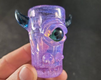 Purple Slime Monster Shot Glass / Blue Stardust Horns / Shots / Cup / Drink / Glass Art