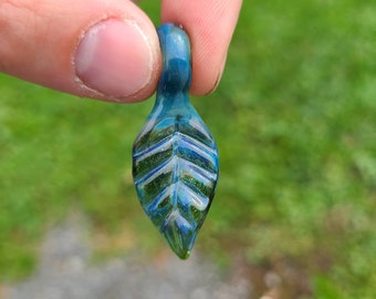 Blue Glass Leaf Pendant / Leaf Necklace / Glass Jewelry / Fall Leaves / Nature