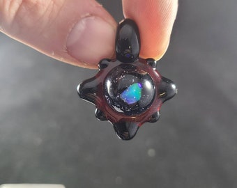 Space Galaxy Opal Necklace /Glass Pendant / Red Black Glass / Sparkle Glass / Universe / Stars / Jewelry / Art