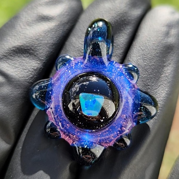 Space Galaxy Opal Necklace / Glass Pendant / Purple Blue / Sparkle Glass / Universe / Stars / Jewelry / Art / Space Glass / Glass Galaxy