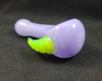 Purple Frit Pipe With Green Horn / Purple Glass / Smoking Bowl / Wisteria