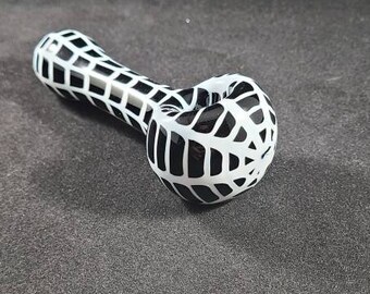 Spider Web Pipe / Black and White Glass / Glass Smoking Bowl / Halloween / Spooky