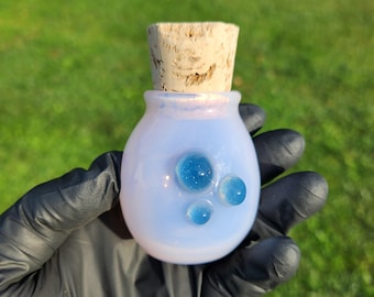 Handmade Pink Glass Jar with Cork Lid  Blue Dots – Artisan Blown Glass Apothecary Jar, Boho Decor, Spell Jar, Witchy Storage