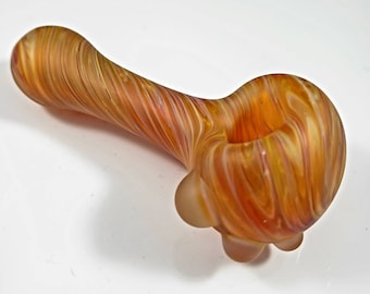 Caramel Glass Pipe | Chaos Spiral Design | Sandblasted Hand Pipe | Textured Grip Dots | Frit Spoon Pipe | Tobacco Pipe