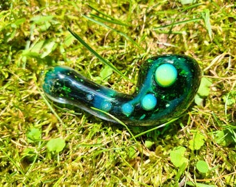 Experimental Green Frit Sherlock /Green Glass Pipe / Smoking Bowl / Green