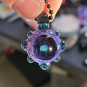 Space Galaxy Opal Necklace /Glass Pendant / Purple Blue / Sparkle Glass / Universe / Stars / Jewelry / Art / Space Glass / Glass Galaxy