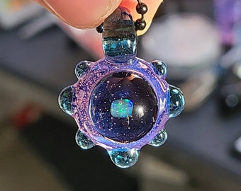 Space Galaxy Opal Necklace /Glass Pendant / Purple Blue / Sparkle Glass / Universe / Stars / Jewelry / Art / Space Glass / Glass Galaxy