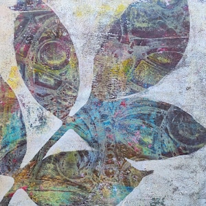 Collage background, Mixed media art on wooden base, collage, original monoprint OOAK