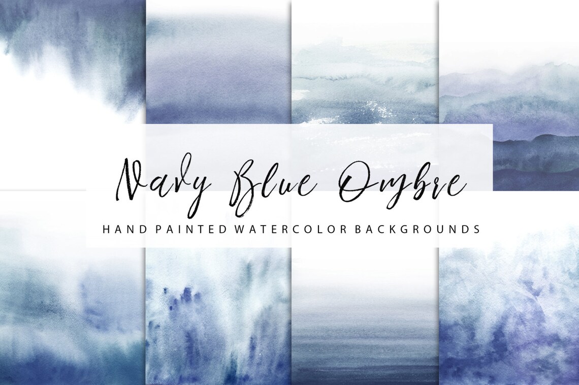 Ombre watercolor navy blue ombre backgrounds for personal Etsy