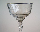 Arctic Rose Liquor Cocktail - 6 Elegant Stemmed Glasses 5 3 4 quot - USA - Rock Sharpe - Floral and Swag Bowl - Six Point Star Cut in Foot