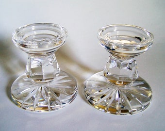 Waterford Crystal Candle Holders - Two Pillar Style Large Candlesticks - 3 1/2 Inches Tall - Pair of Candlesticks