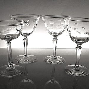4 Mixed Pattern Mid Century Libbey Champagne Coupe Glasses: Mismatched 1960s Barware