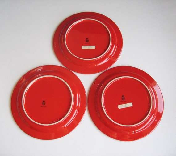 Like New 3 Waechtersbach Holly on Red Salad Plates Green Holly Leaves and White Berries Winter Holidays Christmas Red 7 78 Plates
