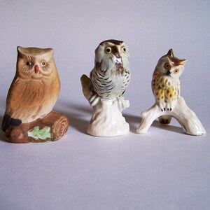 Miniature Goebel Owl Figurines - Two Goebel and One Unmarked Owl Figurines - Goebel # 315 and 322
