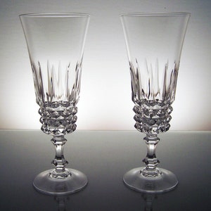 Pair of Geometric Champagne Flutes - Tuilleries Villandry Fluted Champagne Glasses by Cristal D'Arques - France - Geometric Barware