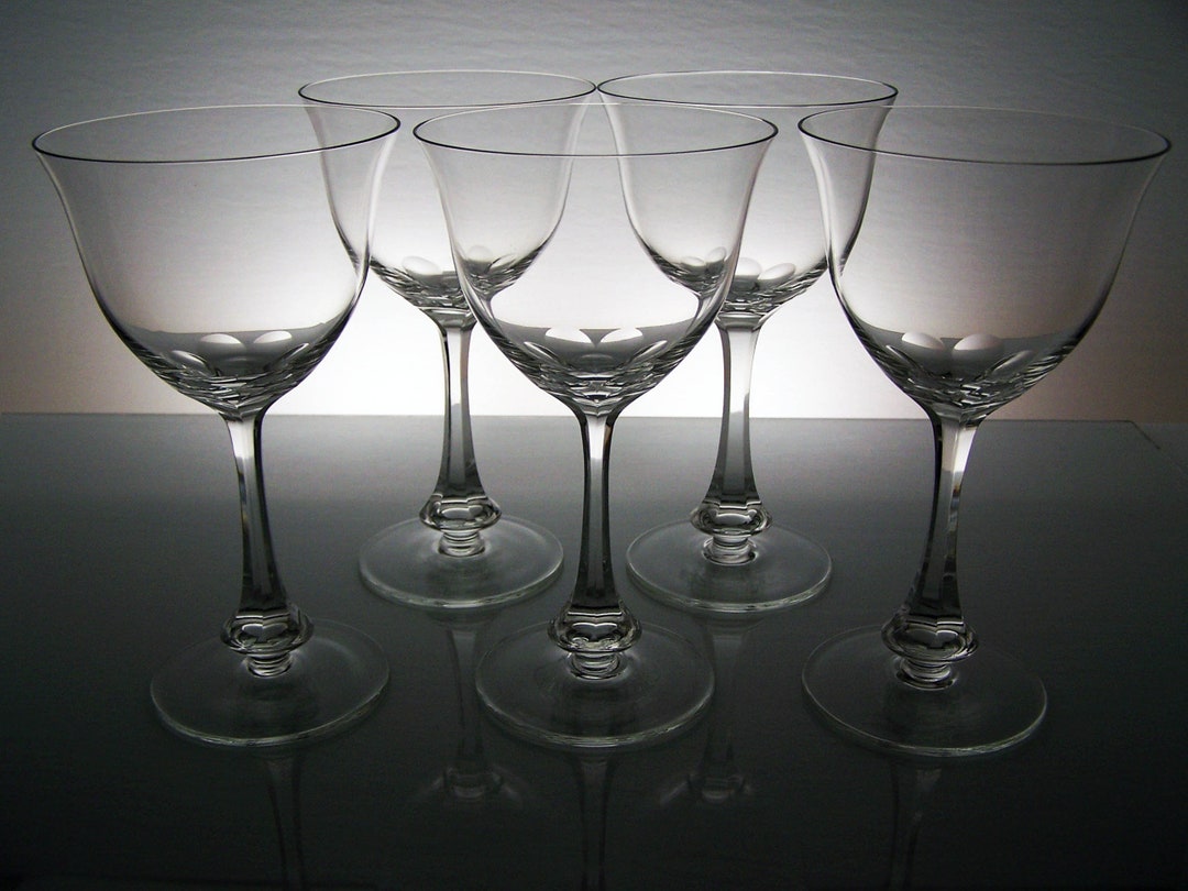 5 Moser Wine Glasses Panel Cut Stem Flared Rim With Oval Etsy