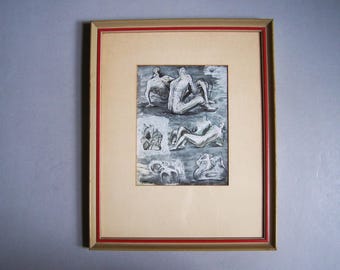 Mid Century Print by British Sculptor Henry Moore - Titled "Ideas for Two-Figure Sculptures" dated 1944 - Original At MoMA