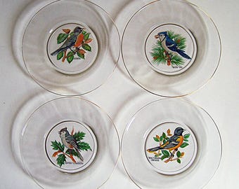 Vintage American Songbirds Luncheon Plates - West Virginia Glass - Set of 4