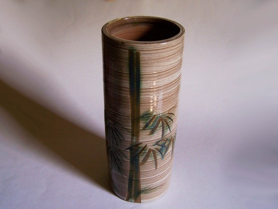 Vintage Tall Vase With Incised Bamboo Stalk And Leaves 11 Etsy