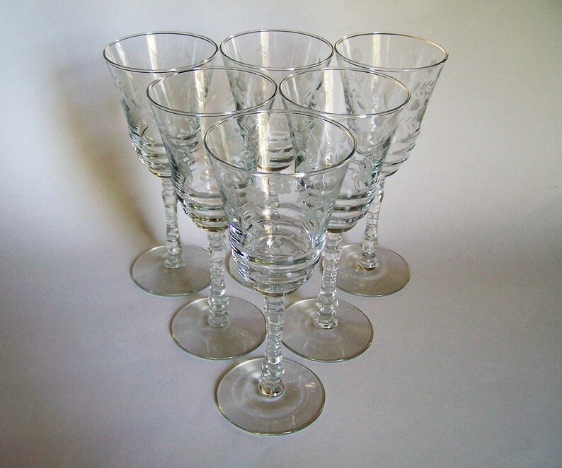 1940s Elegant Crystal Cut Floral Stemware 6 Rock Sharpe Etsy