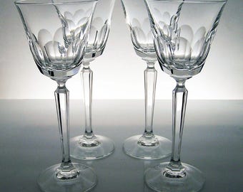1980s Mikasa Ashley Lead Crystal Wine Glasses (Set of 4) - Tall Geometric Barware