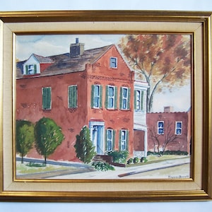 Original Watercolor Painting of Red Brick House - Signed Frances Bennett - Framed at Oakwood Gallery Dayton Ohio