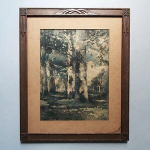 Color Etching by Frank Le Brun Kirkpatrick of a Théophile de Bock Painting Titled: Birch Trees - Hand Carved Frame - 1890s
