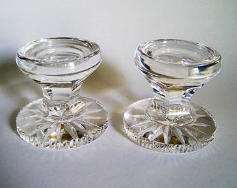 Waterford Crystal Candle Holders - Pair of Heavy Lead Crystal Pillar Style Candlesticks - 3 Inches Tall