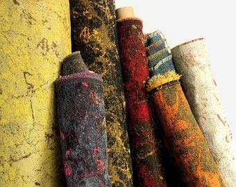 Distressed Metallic Jacquard Upholstery Fabric For Curtains, Cushions & Interior Design Soft Hard Wearing Polyester Plain Fabric Per Metre