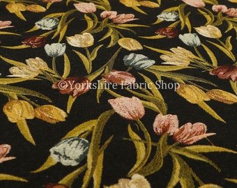 Red Green Blue Floral All Over Pattern Black Chenille Jacquard Etsy